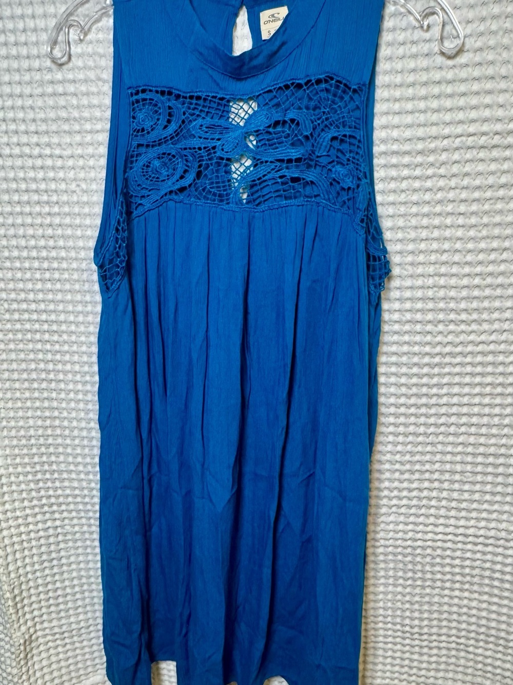 O'Neill Bright Blue Textured and Crocheted Dress & Swim Cover Up- Size Small